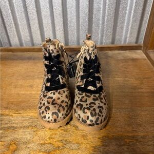 Leopard Print Ankle Boots with Black Laces